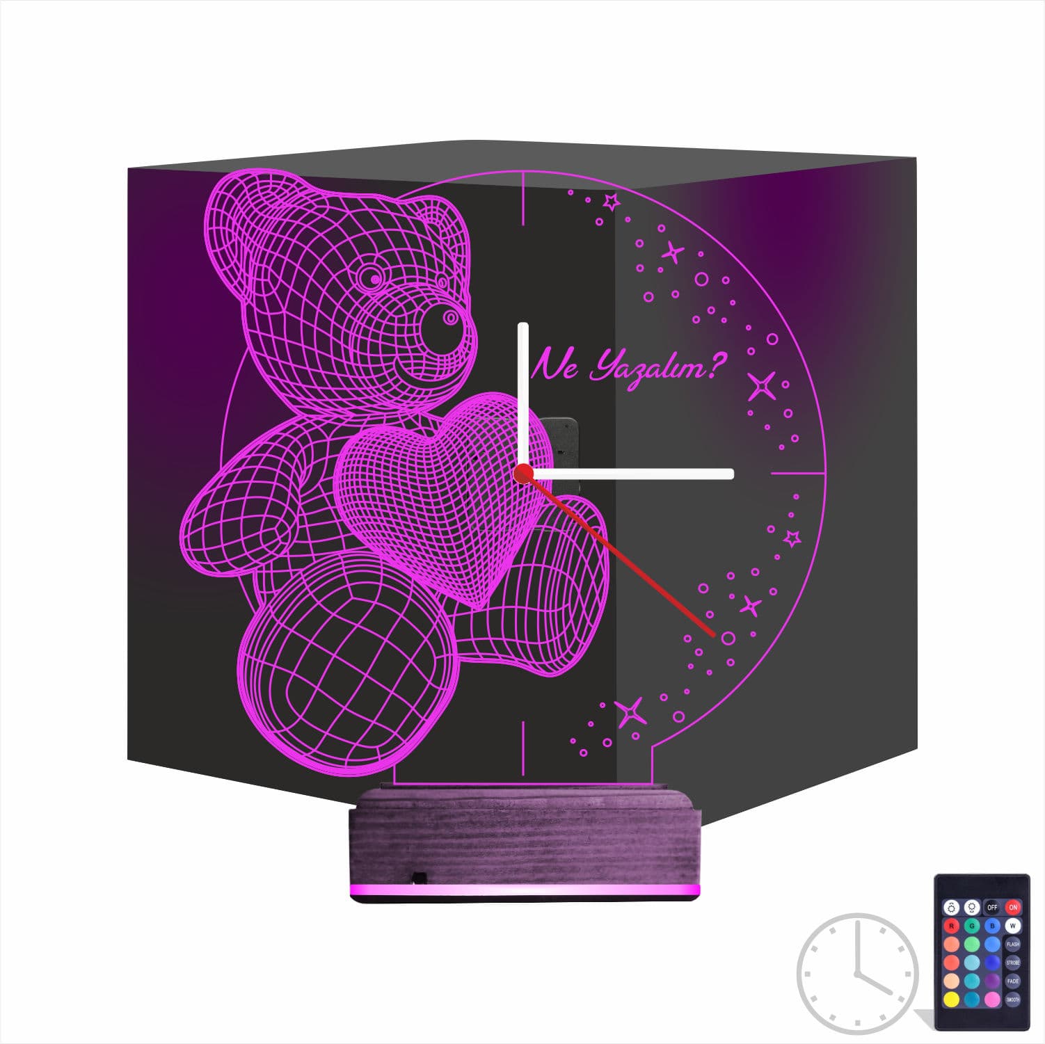 Мишка с сердцем и часами — 3D LED Ночник | Подарок любимым 1