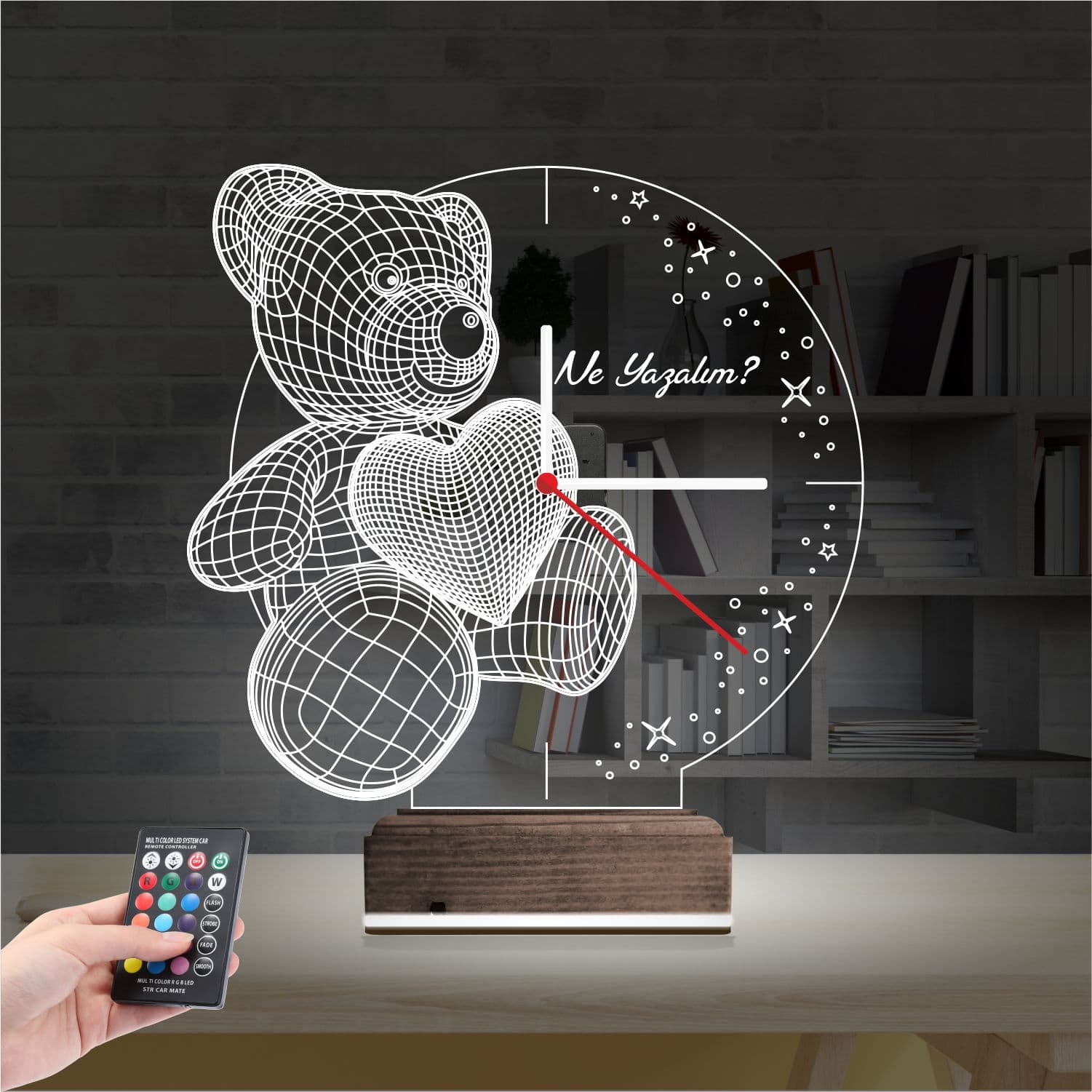 Мишка с сердцем и часами — 3D LED Ночник | Подарок любимым 2