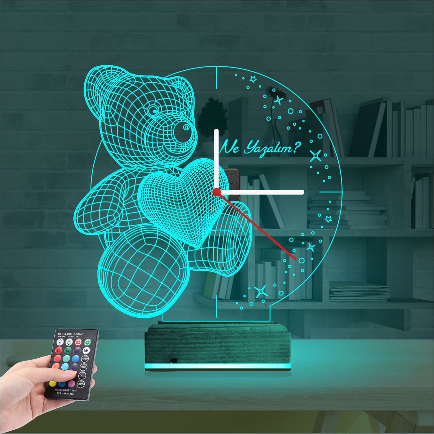 Мишка с сердцем и часами — 3D LED Ночник | Подарок любимым 3