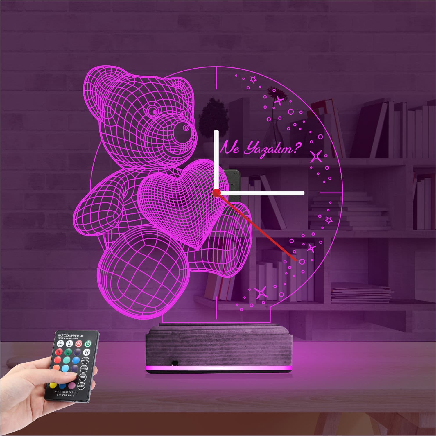 Мишка с сердцем и часами — 3D LED Ночник | Подарок любимым 4