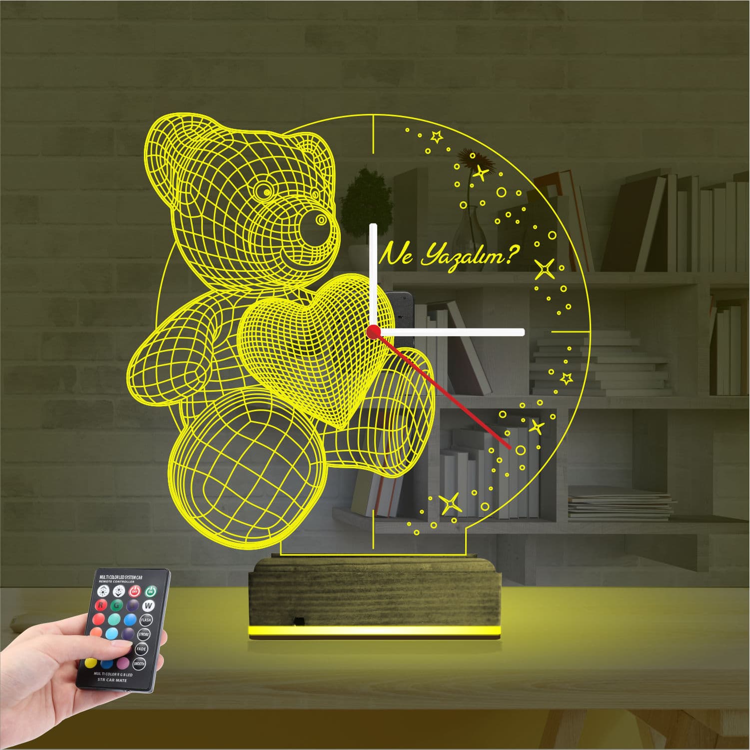 Мишка с сердцем и часами — 3D LED Ночник | Подарок любимым 5