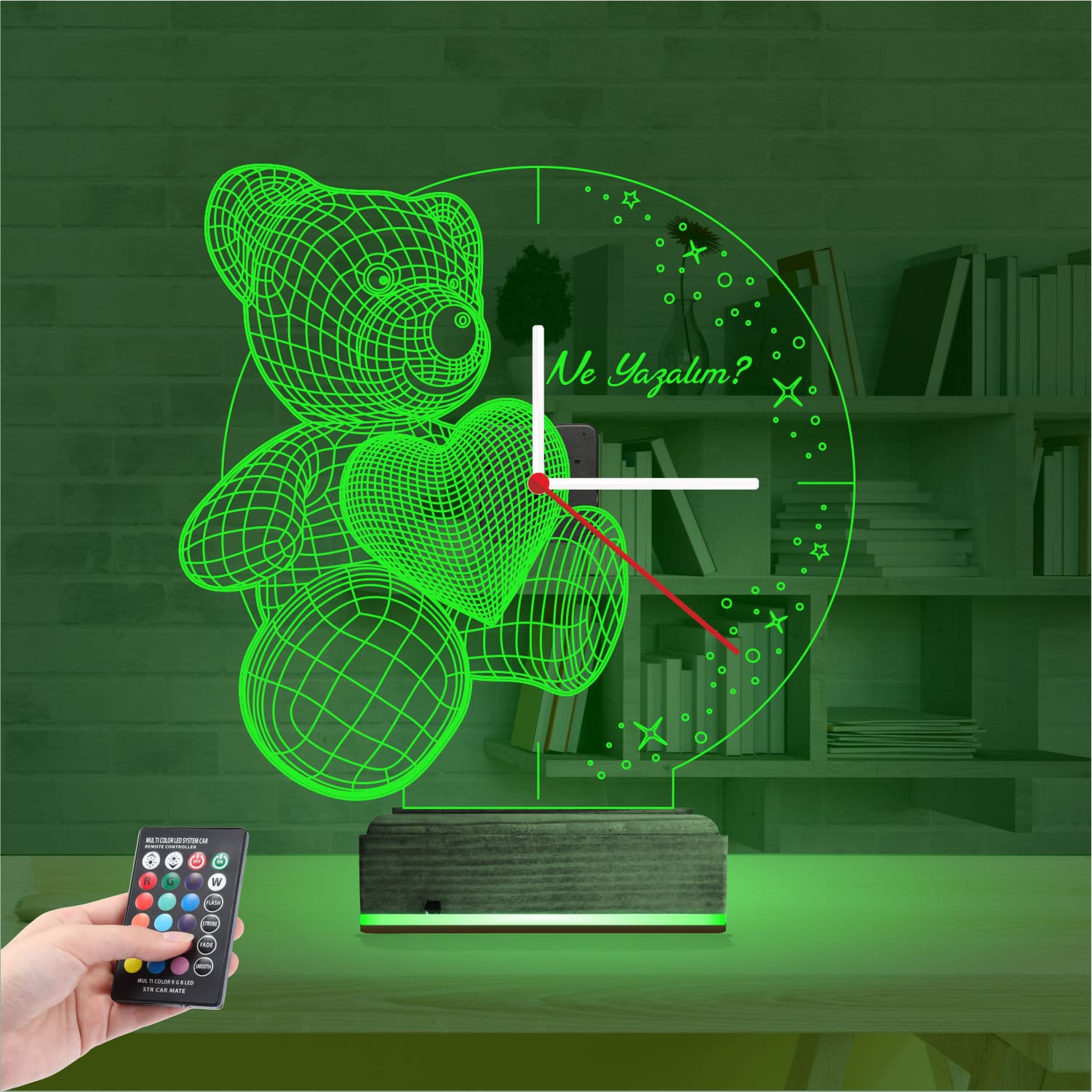 Мишка с сердцем и часами — 3D LED Ночник | Подарок любимым 6