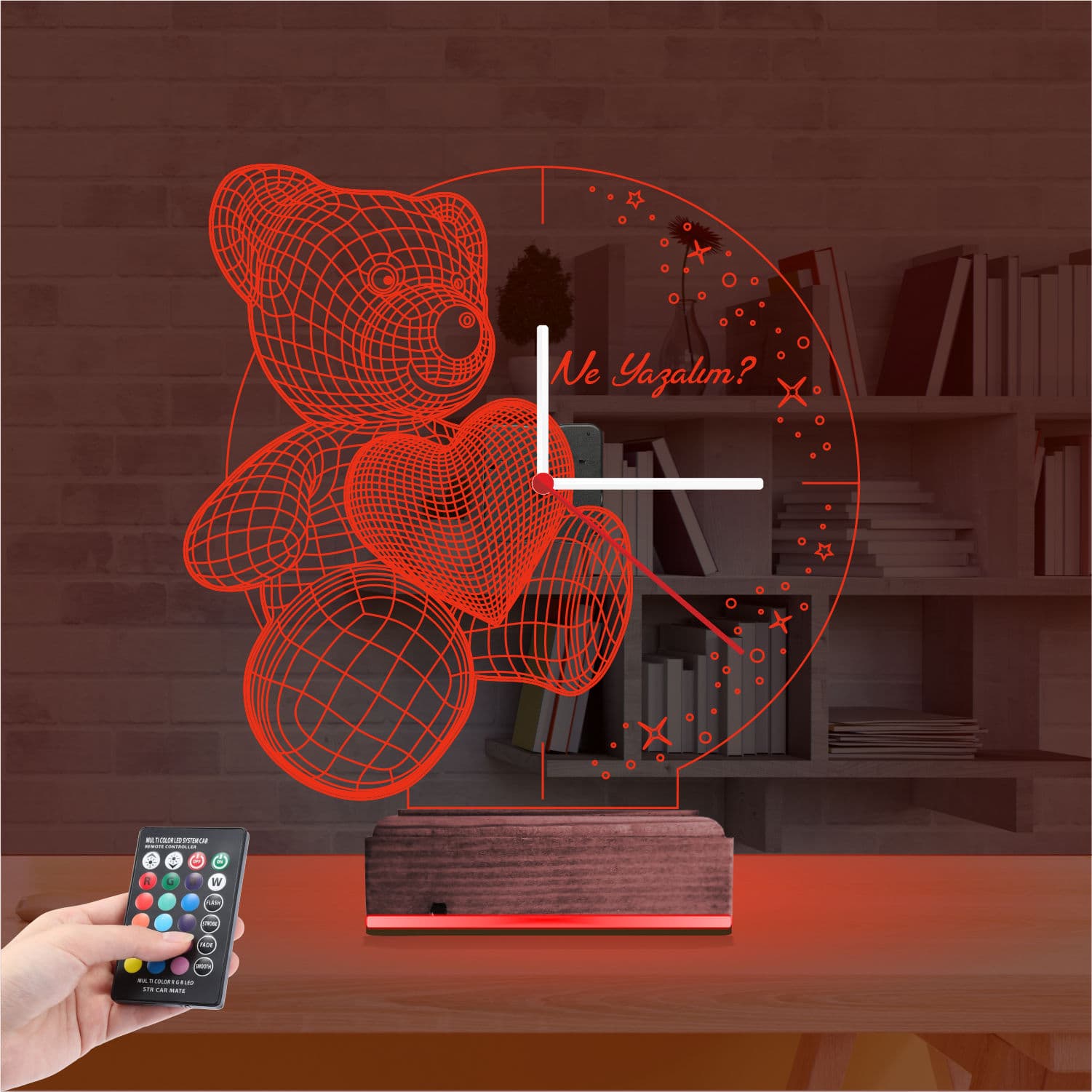 Мишка с сердцем и часами — 3D LED Ночник | Подарок любимым 7