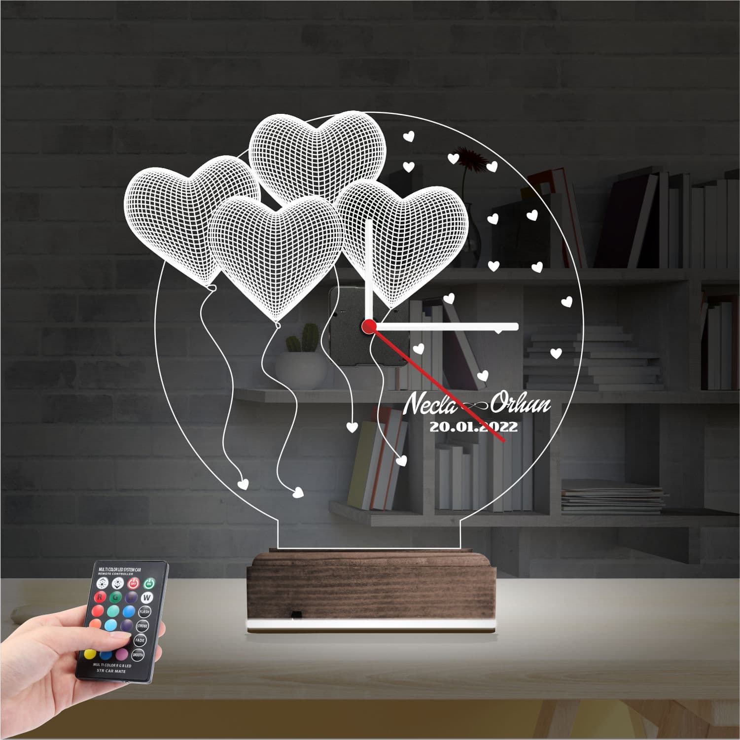 Сердца и Шары 3D Ночник с Часами 2