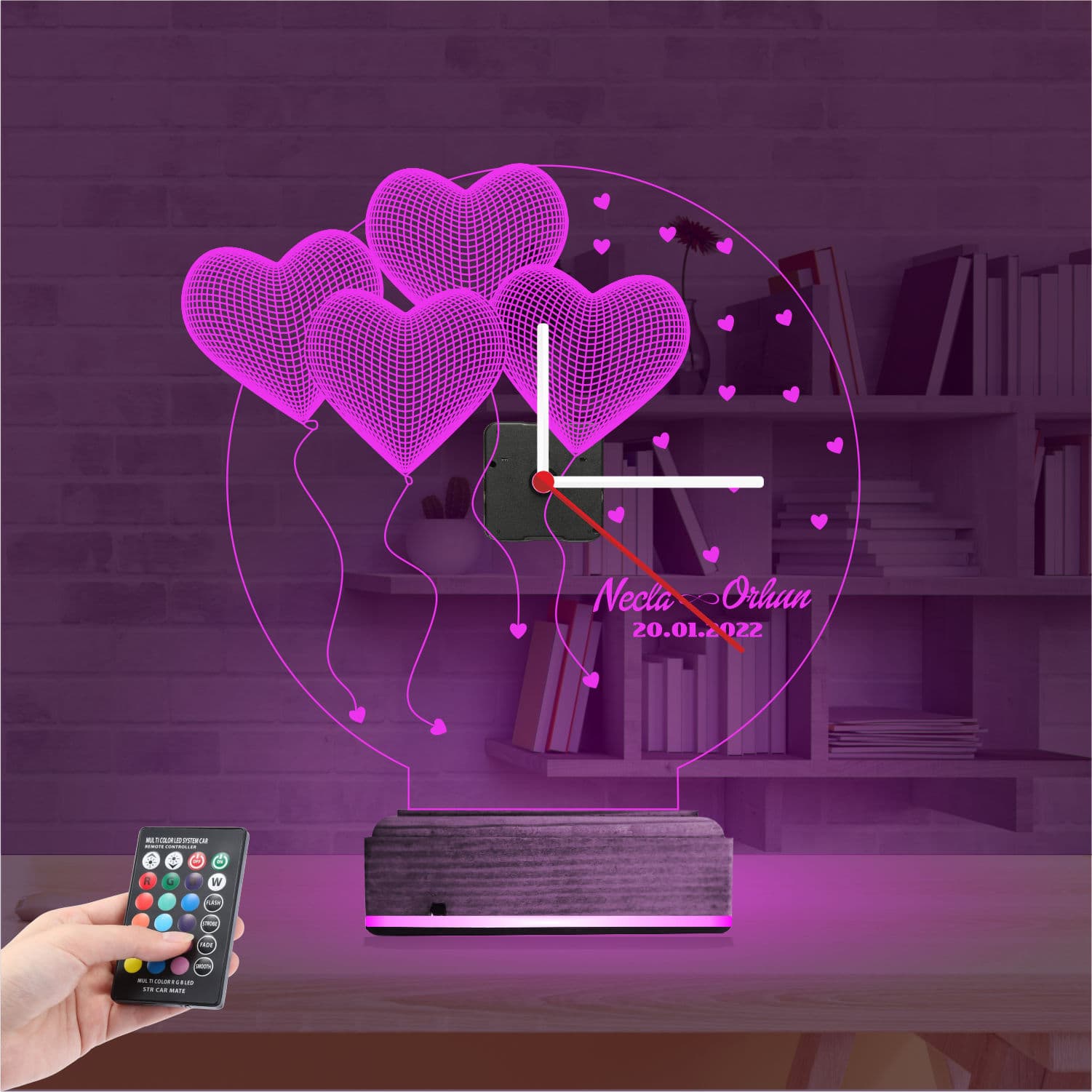 Сердца и Шары 3D Ночник с Часами 4