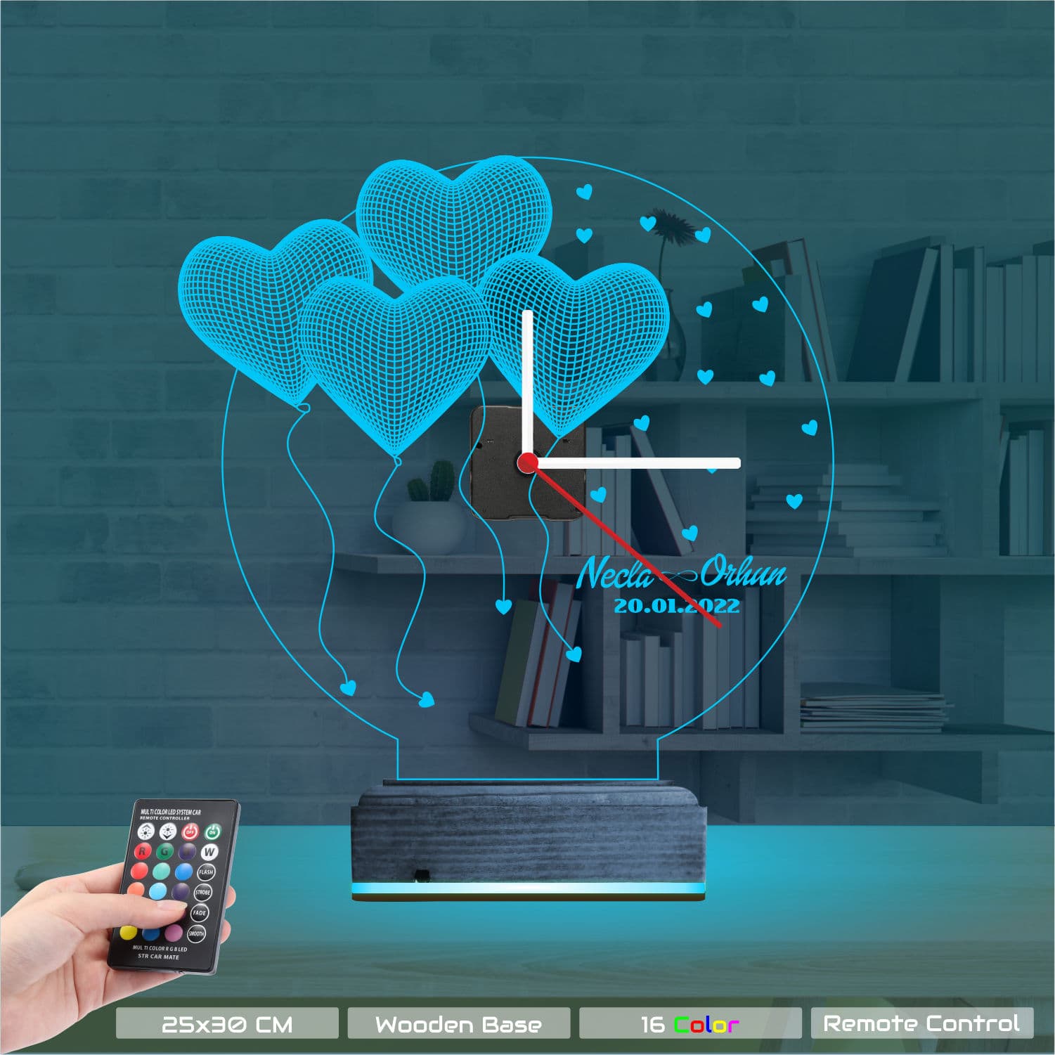 Сердца и Шары 3D Ночник с Часами 9