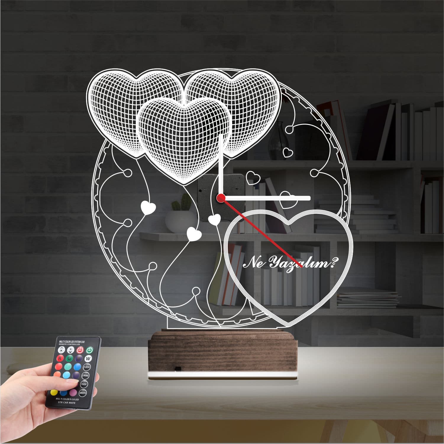 Сердца с часами — 3D LED Ночник | Романтический подарок 2