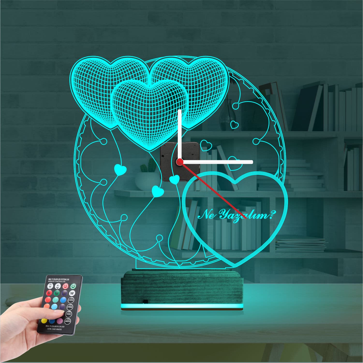 Сердца с часами — 3D LED Ночник | Романтический подарок 3