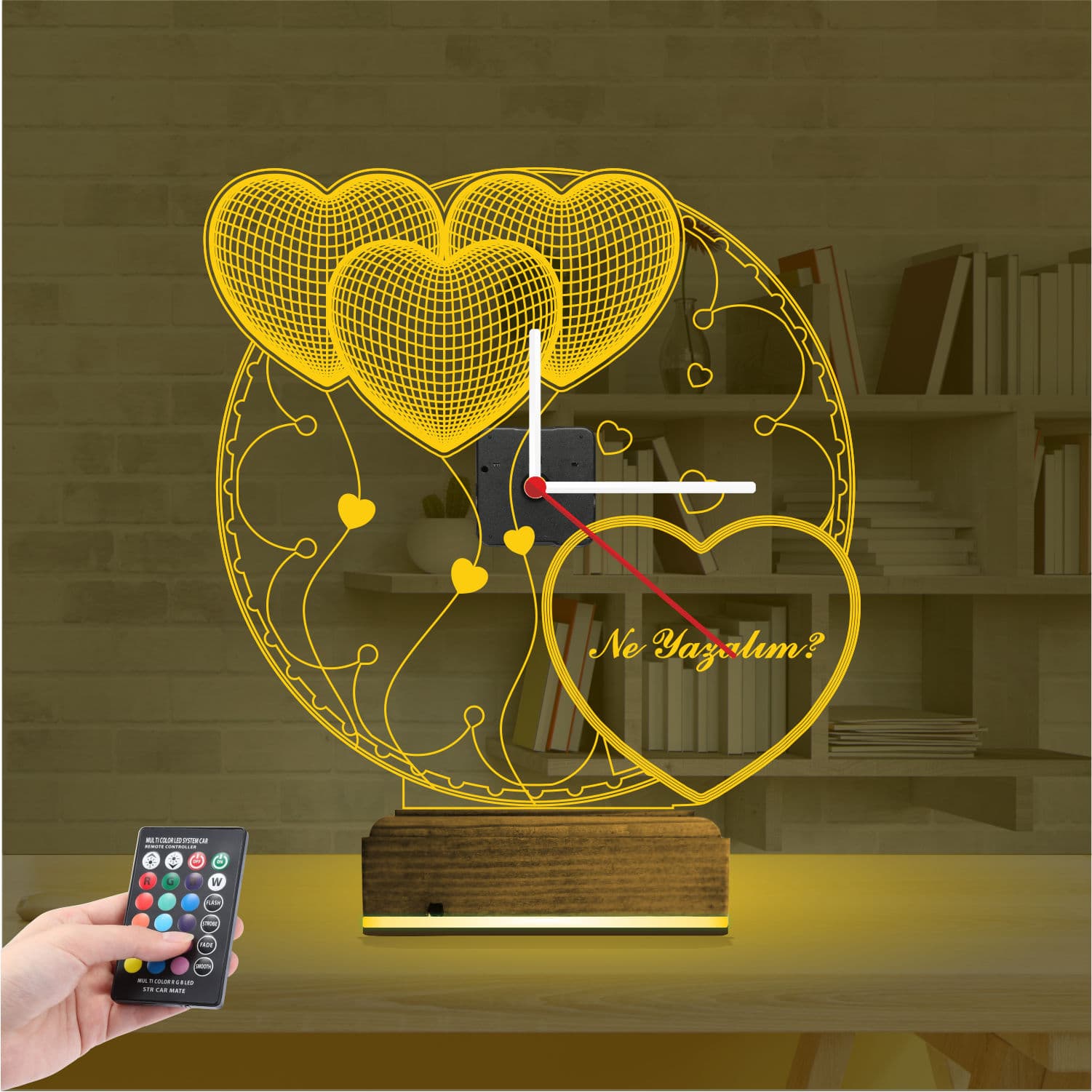 Сердца с часами — 3D LED Ночник | Романтический подарок 8