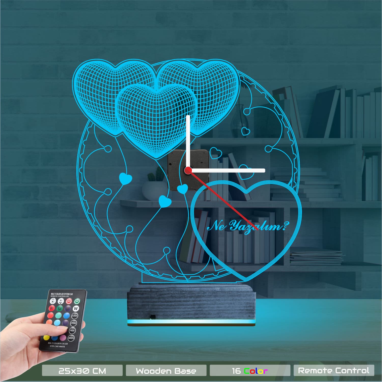 Сердца с часами — 3D LED Ночник | Романтический подарок 9