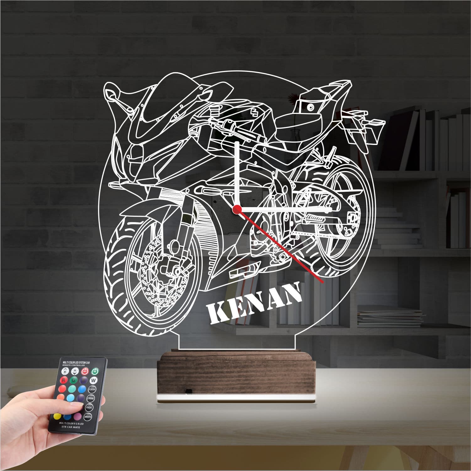 Мотоцикл с часами — 3D LED Ночник | Подарок мужчине 2