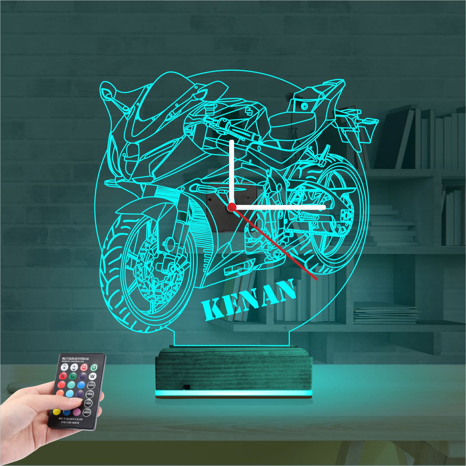 Мотоцикл с часами — 3D LED Ночник | Подарок мужчине 3