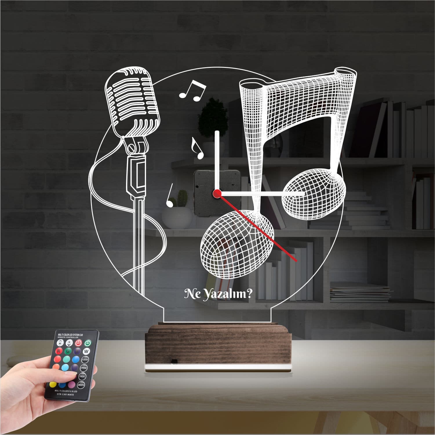 Микрофон и Ноты — 3D LED Ночник с часами | Подарок музыканту 2