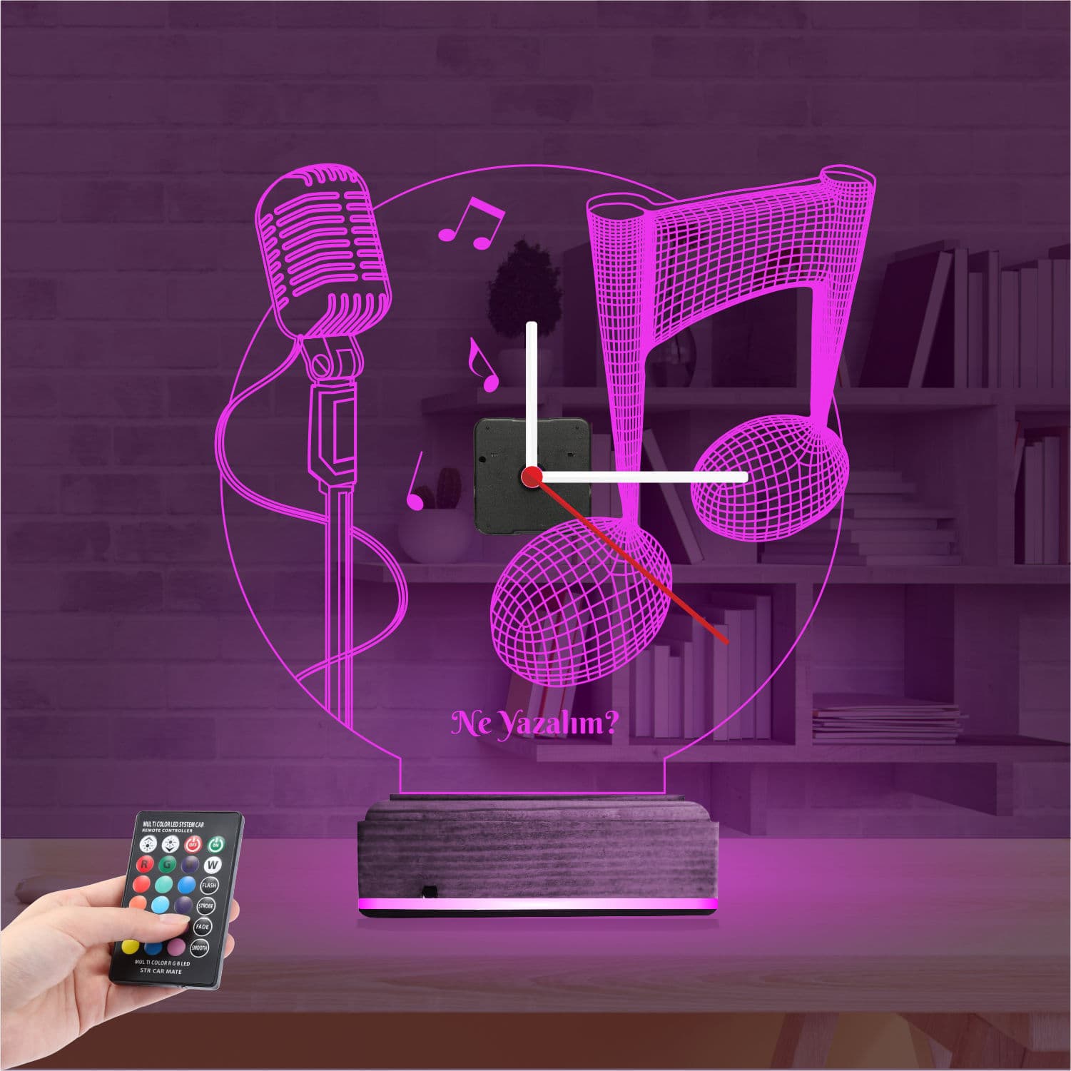 Микрофон и Ноты — 3D LED Ночник с часами | Подарок музыканту 4