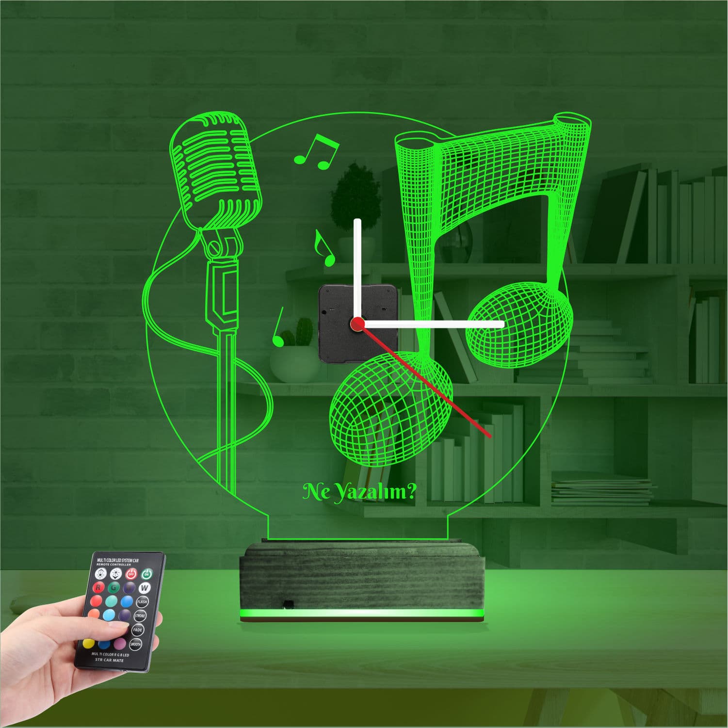 Микрофон и Ноты — 3D LED Ночник с часами | Подарок музыканту 6