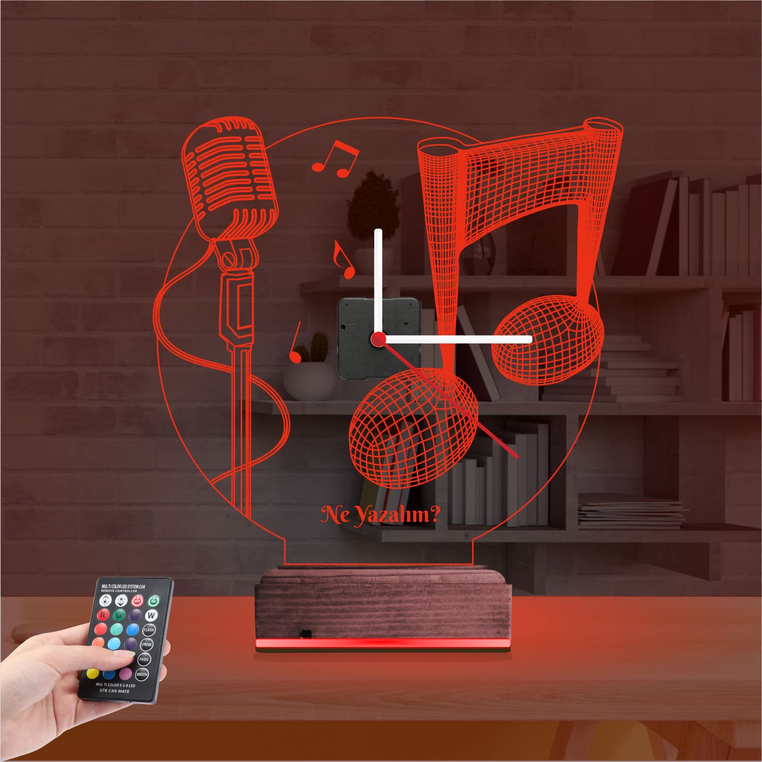 Микрофон и Ноты — 3D LED Ночник с часами | Подарок музыканту 7
