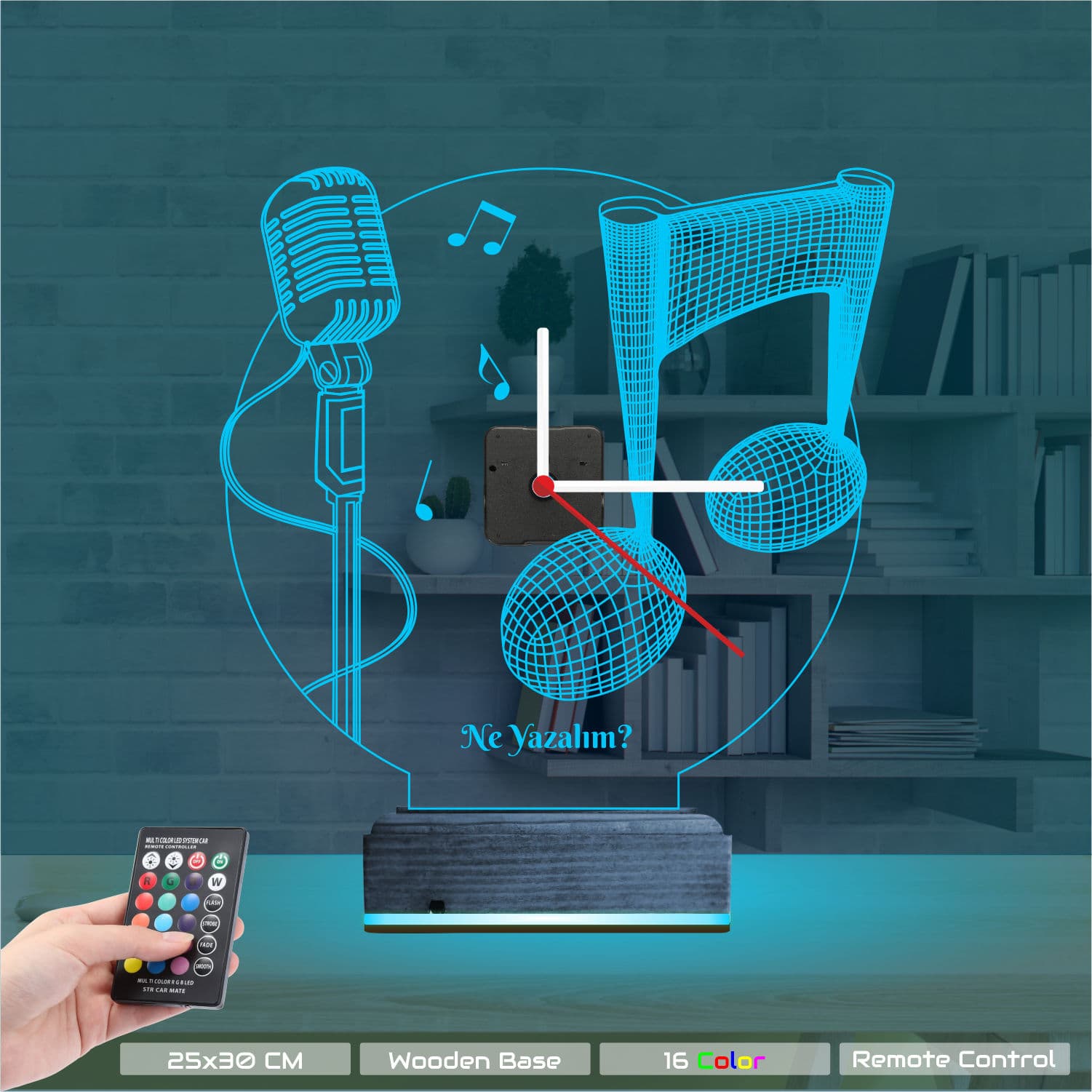 Микрофон и Ноты — 3D LED Ночник с часами | Подарок музыканту 9