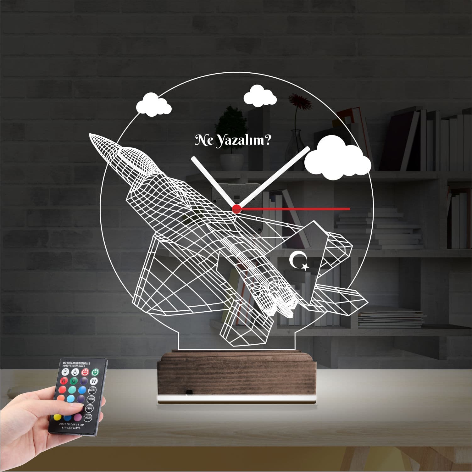 Истребитель — 3D LED Ночник с часами | Подарок мужчине 2