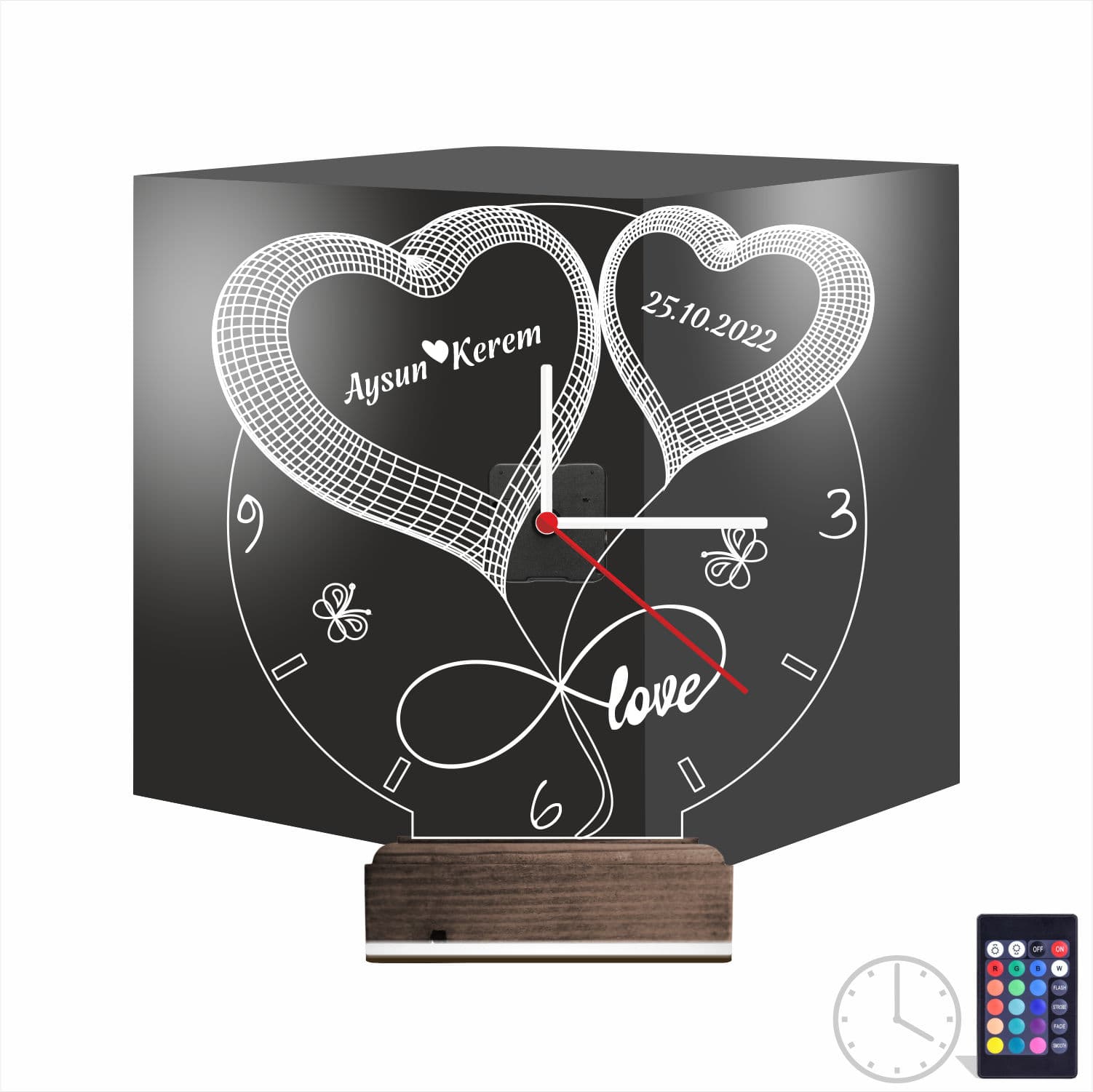 Часы с сердцами 3D Ночник 1