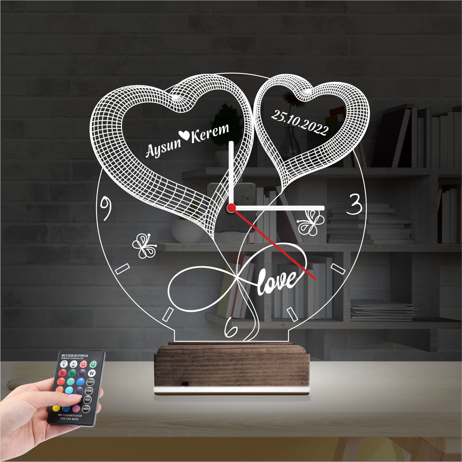 Часы с сердцами 3D Ночник 2