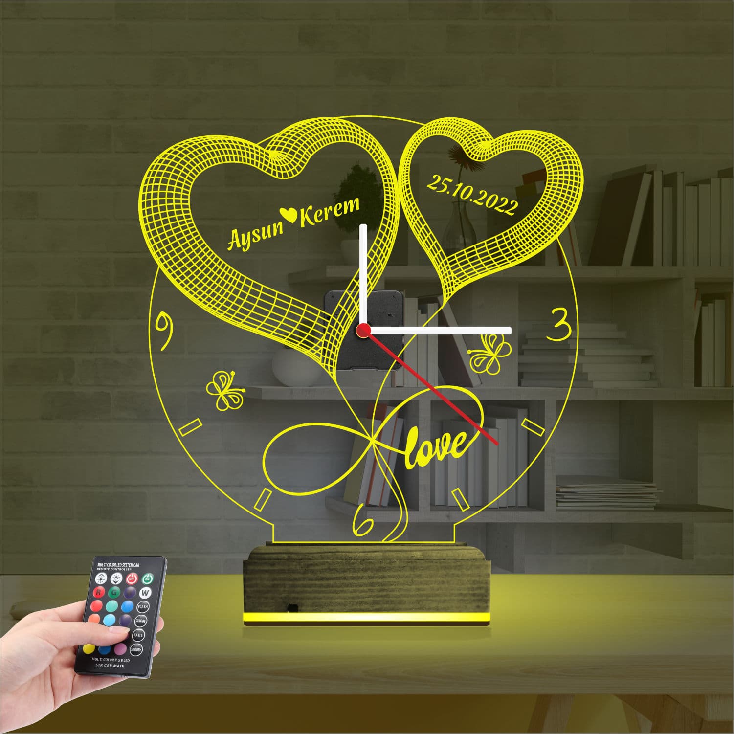 Часы с сердцами 3D Ночник 5