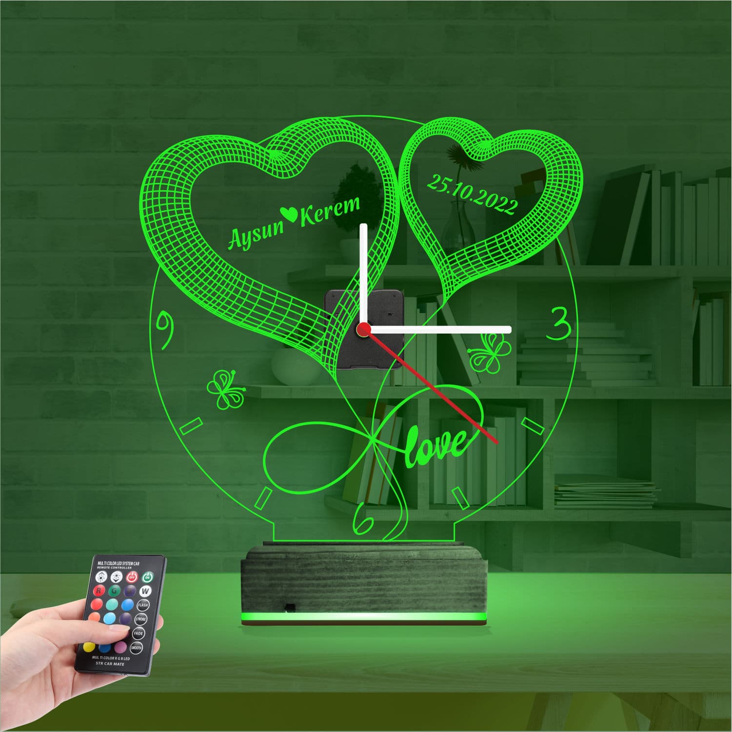 Часы с сердцами 3D Ночник 6