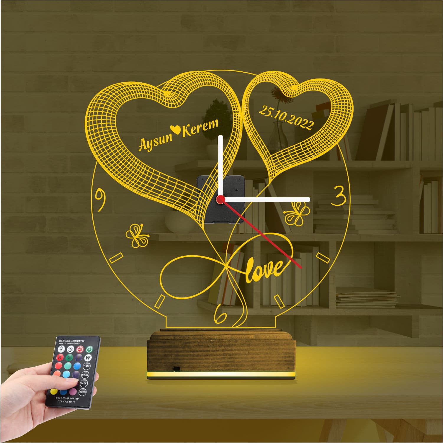 Часы с сердцами 3D Ночник 8