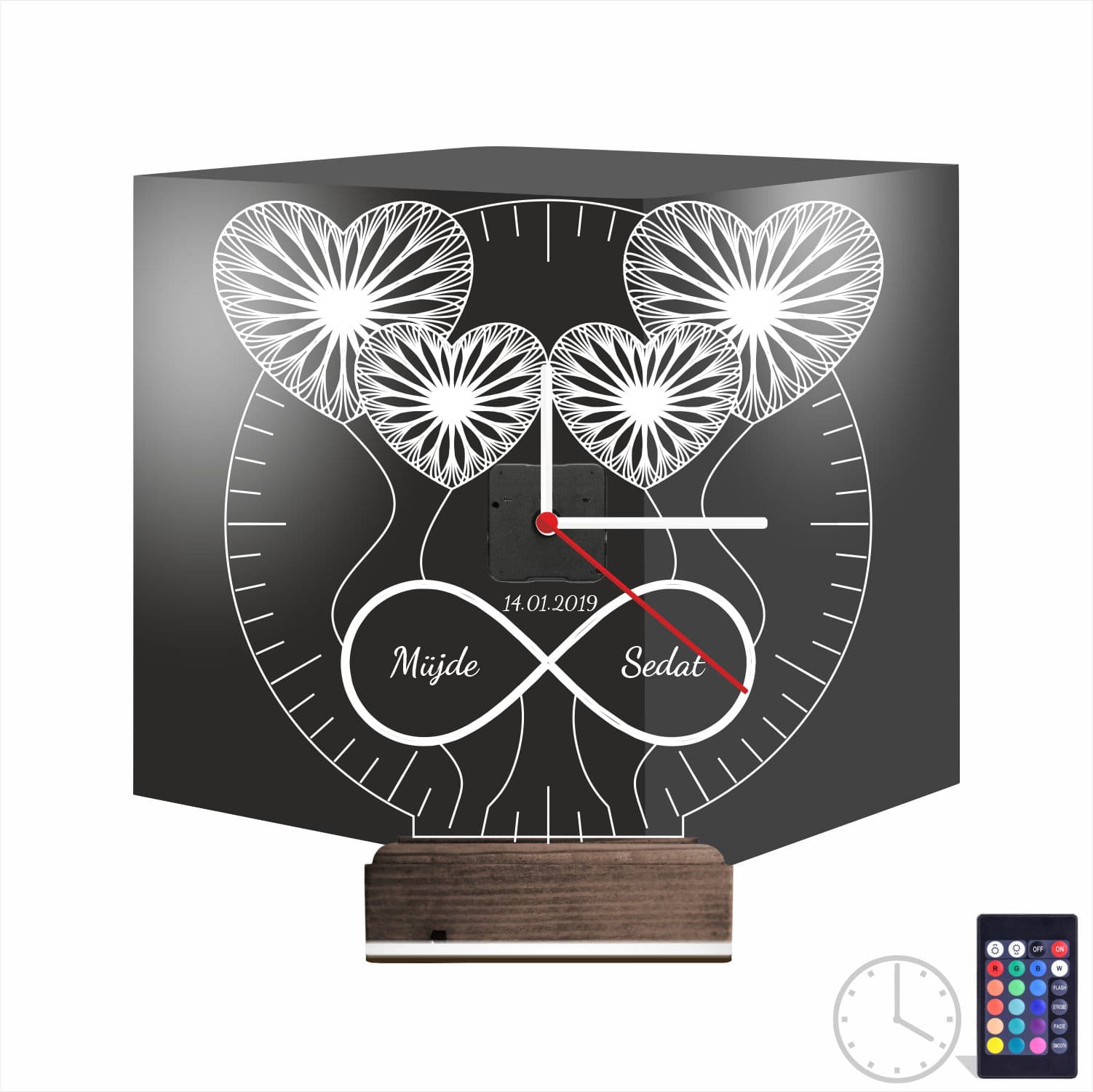 Сердца и Бесконечность 3D Ночник Часы 1