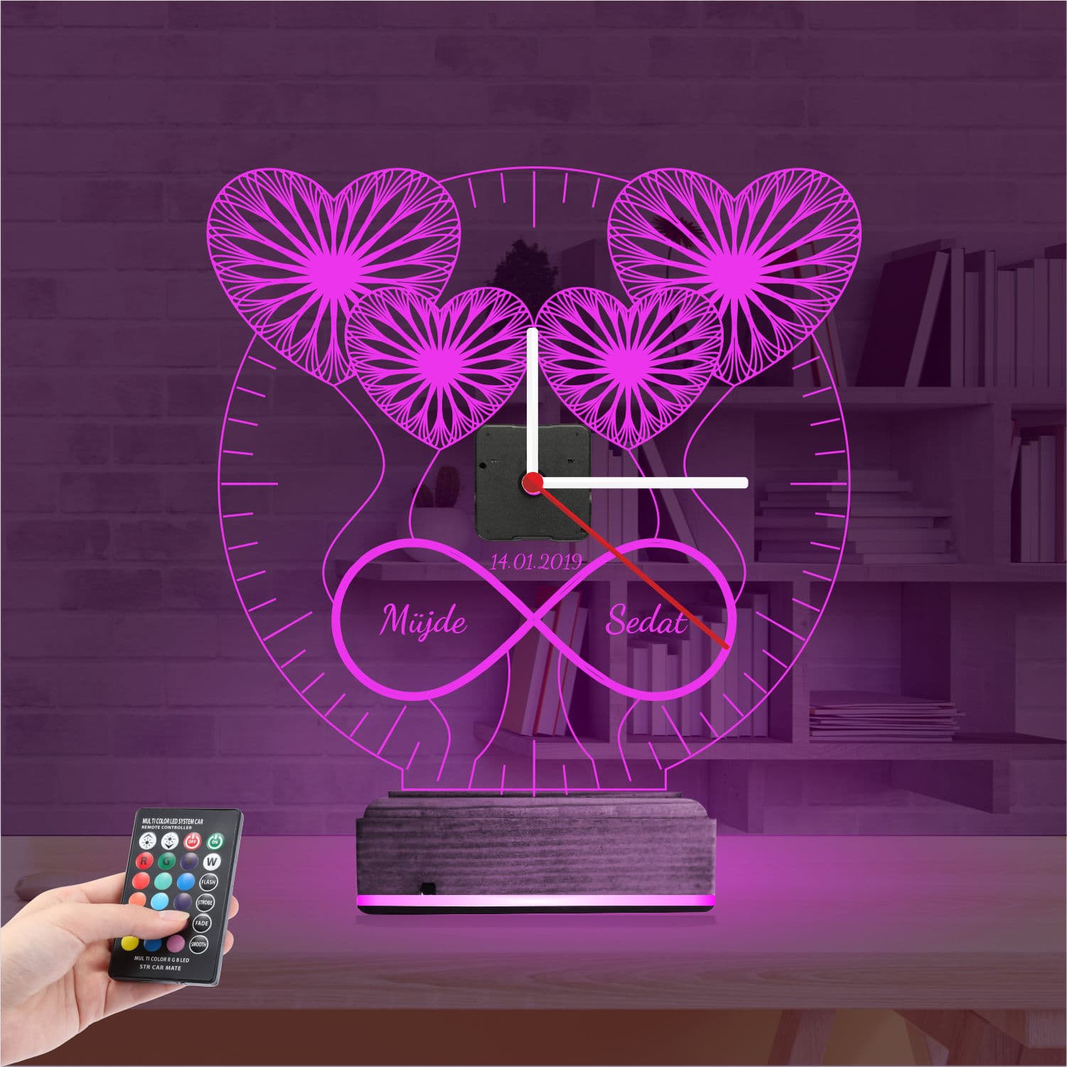 Сердца и Бесконечность 3D Ночник Часы 4