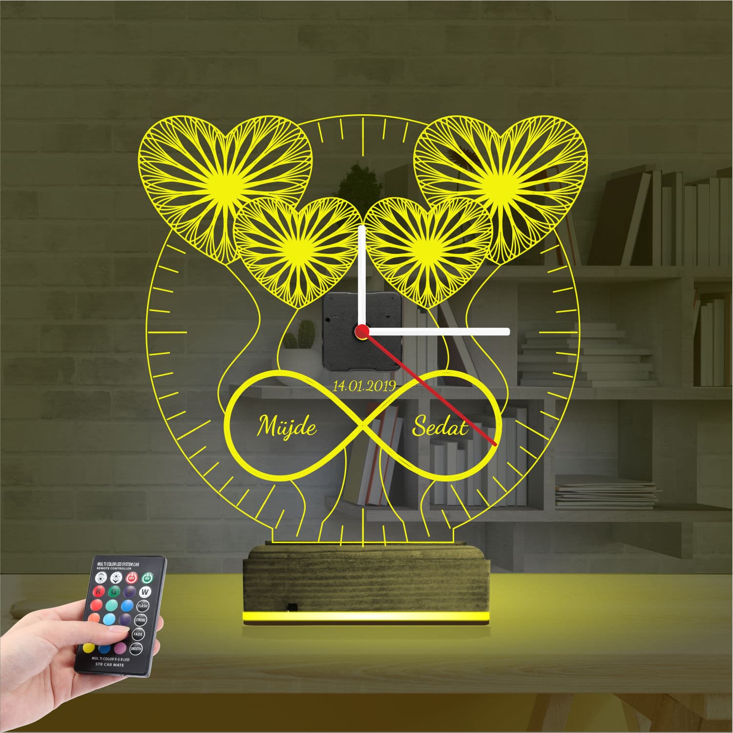 Сердца и Бесконечность 3D Ночник Часы 5