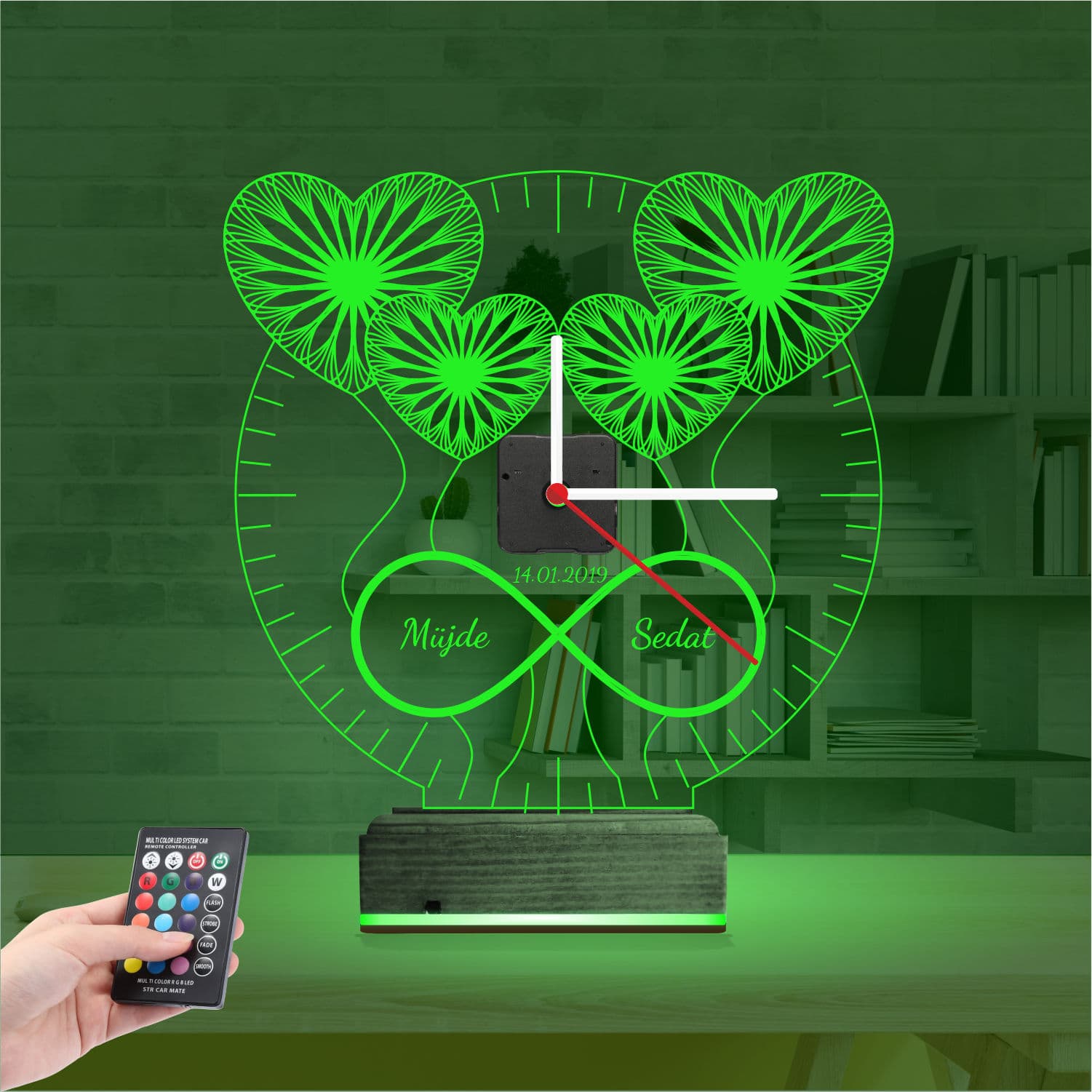 Сердца и Бесконечность 3D Ночник Часы 6