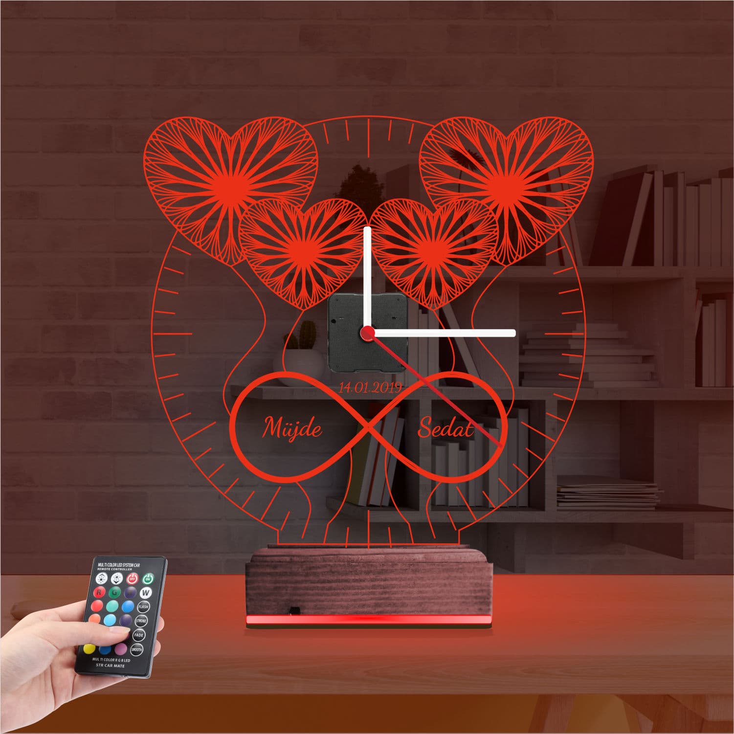 Сердца и Бесконечность 3D Ночник Часы 7