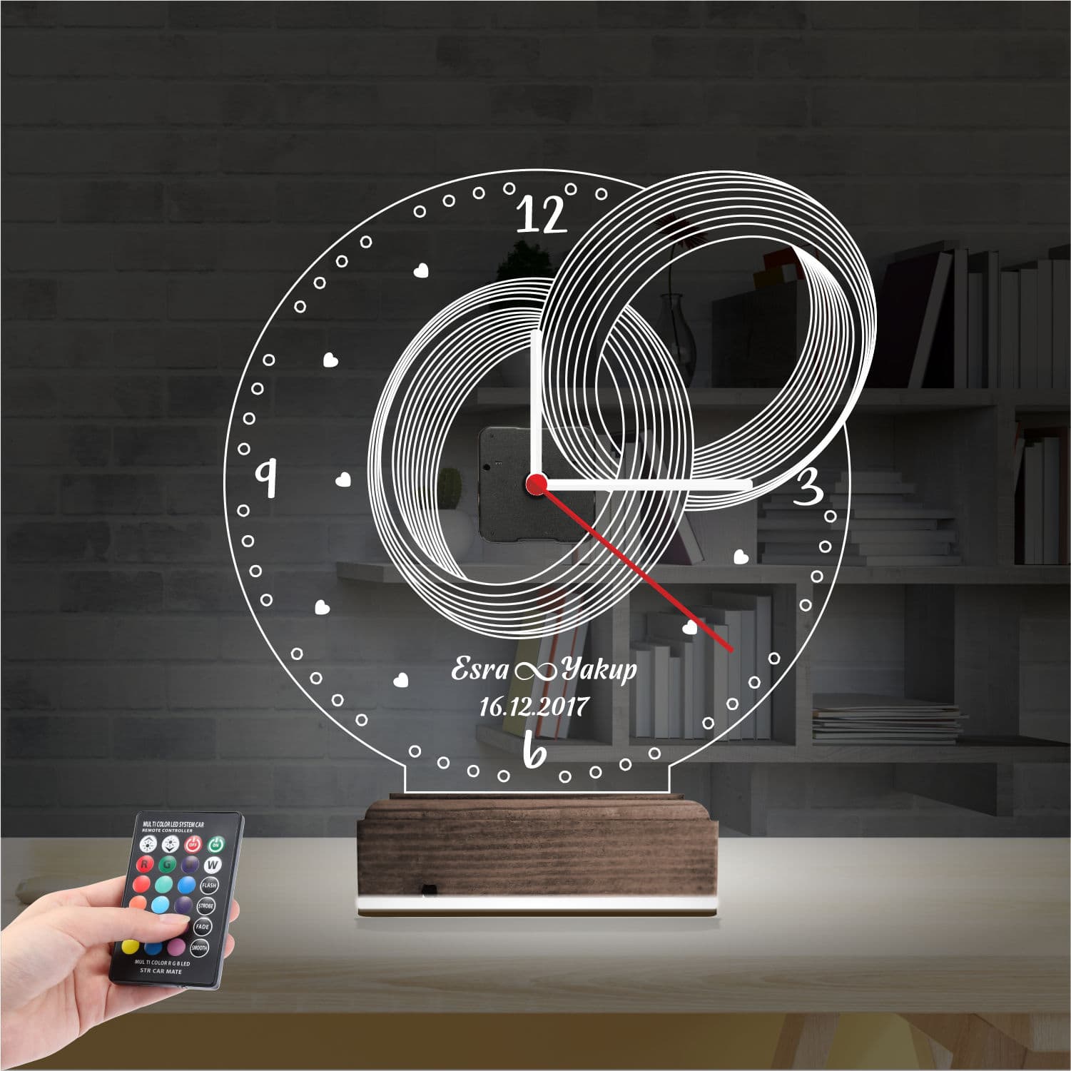 Обручальные кольца — 3D LED Ночник | Подарок на годовщину 2