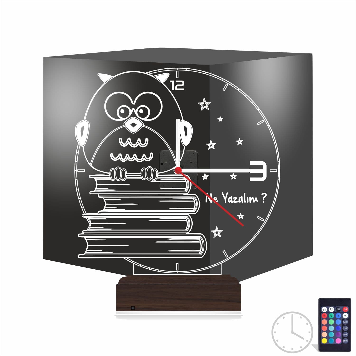 Сова на книгах — 3D LED Ночник с часами | Подарок учителю 1