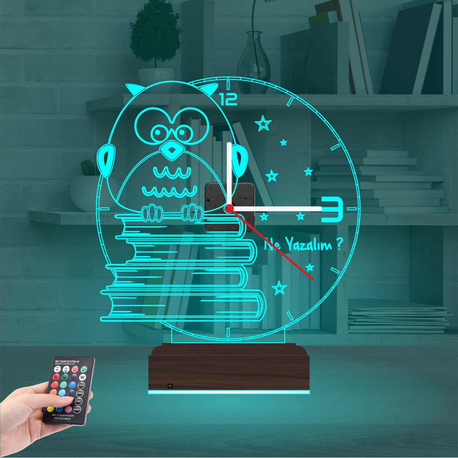 Сова на книгах — 3D LED Ночник с часами | Подарок учителю 3
