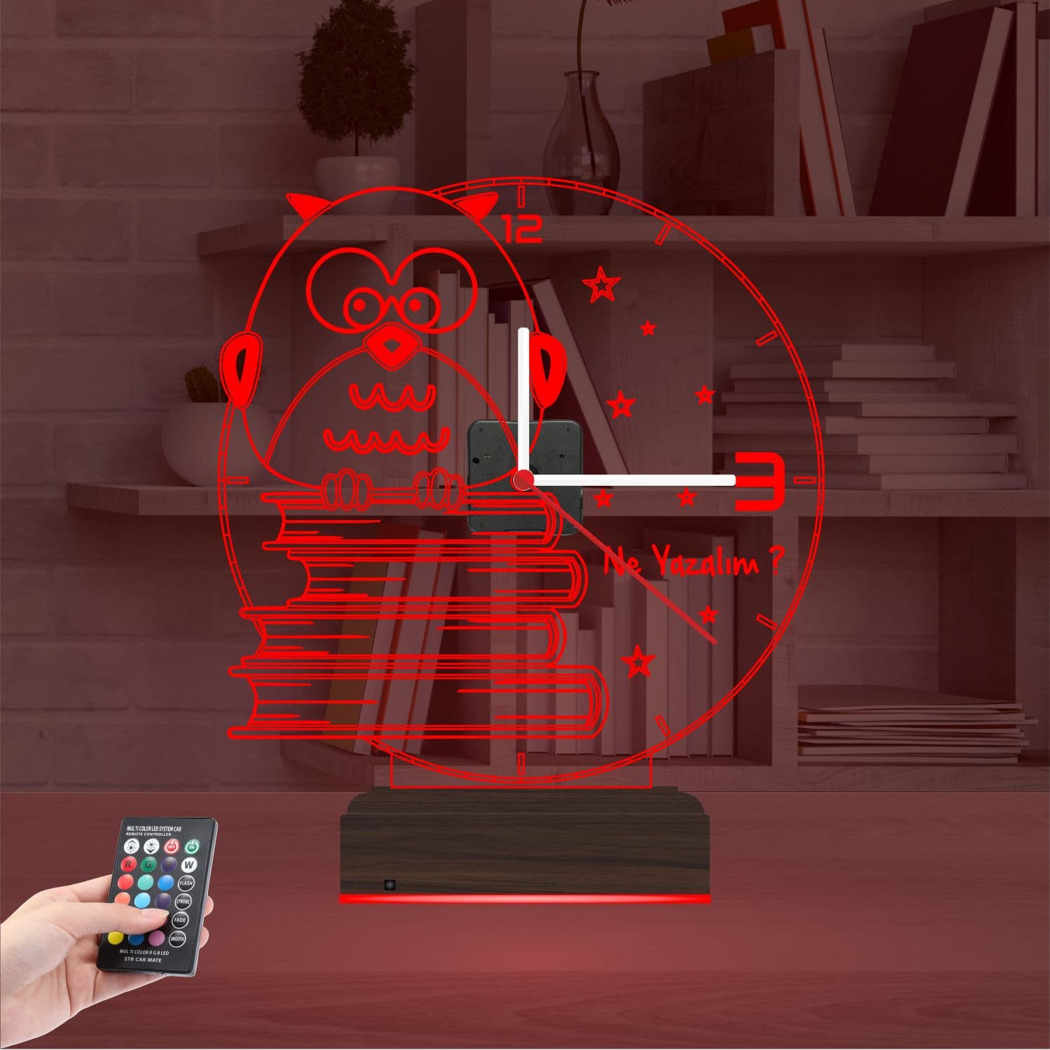 Сова на книгах — 3D LED Ночник с часами | Подарок учителю 5