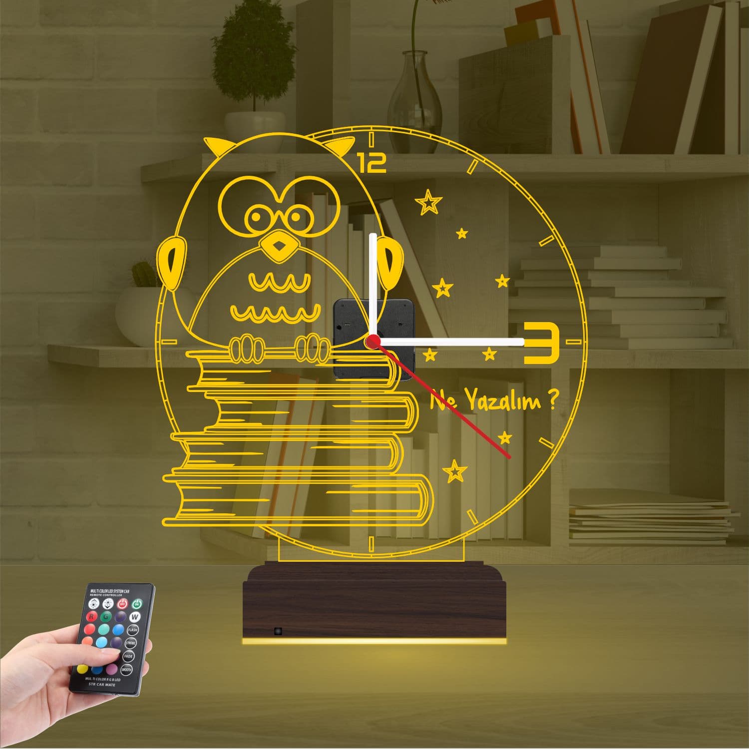 Сова на книгах — 3D LED Ночник с часами | Подарок учителю 8