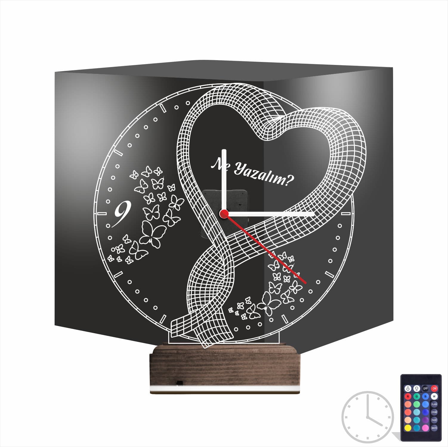 Сердце и Бабочки — 3D LED Ночник-часы | Подарок любимым