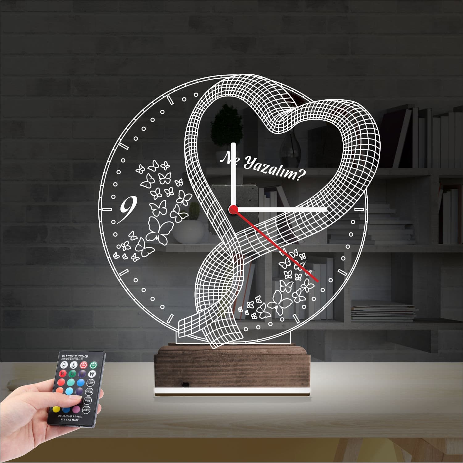 Сердце и Бабочки — 3D LED Ночник-часы | Подарок любимым 2