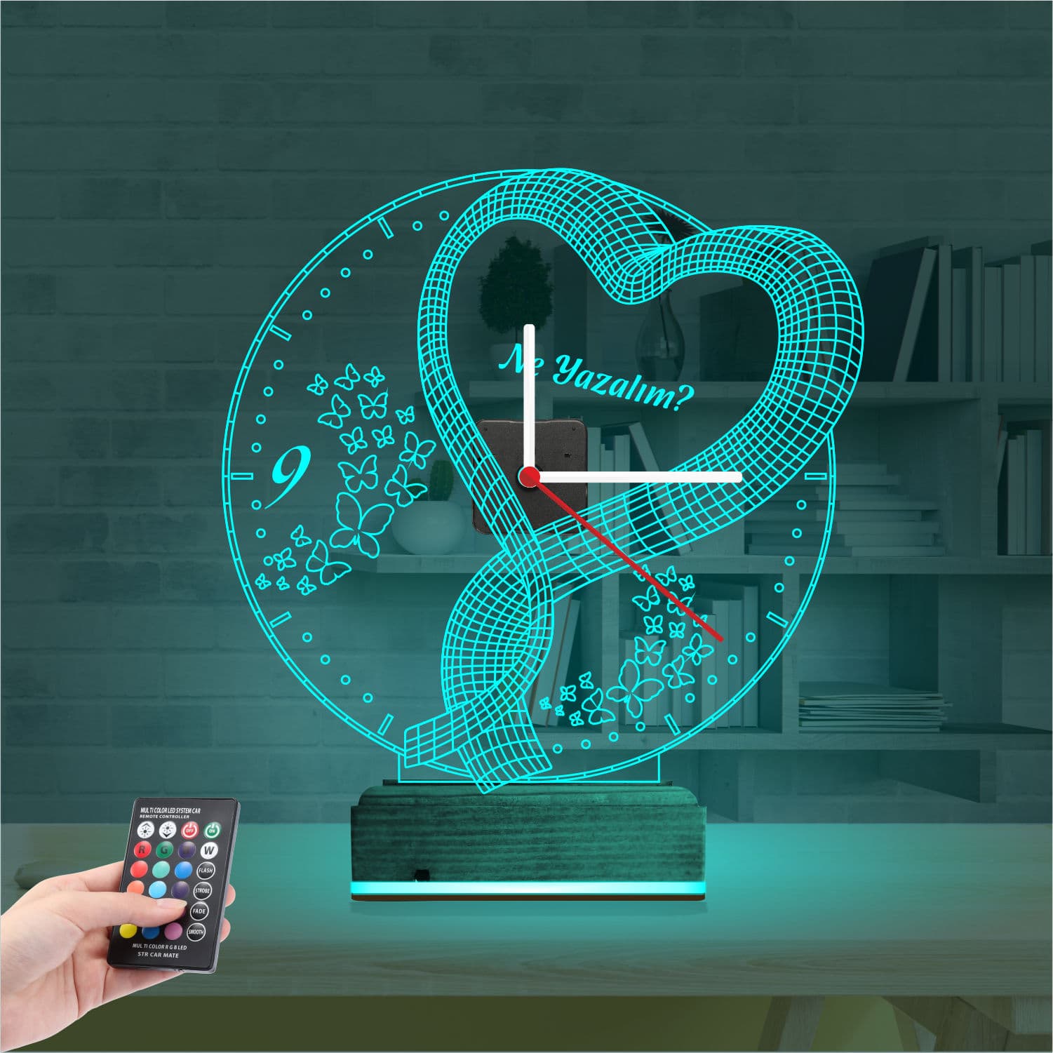 Сердце и Бабочки — 3D LED Ночник-часы | Подарок любимым 3