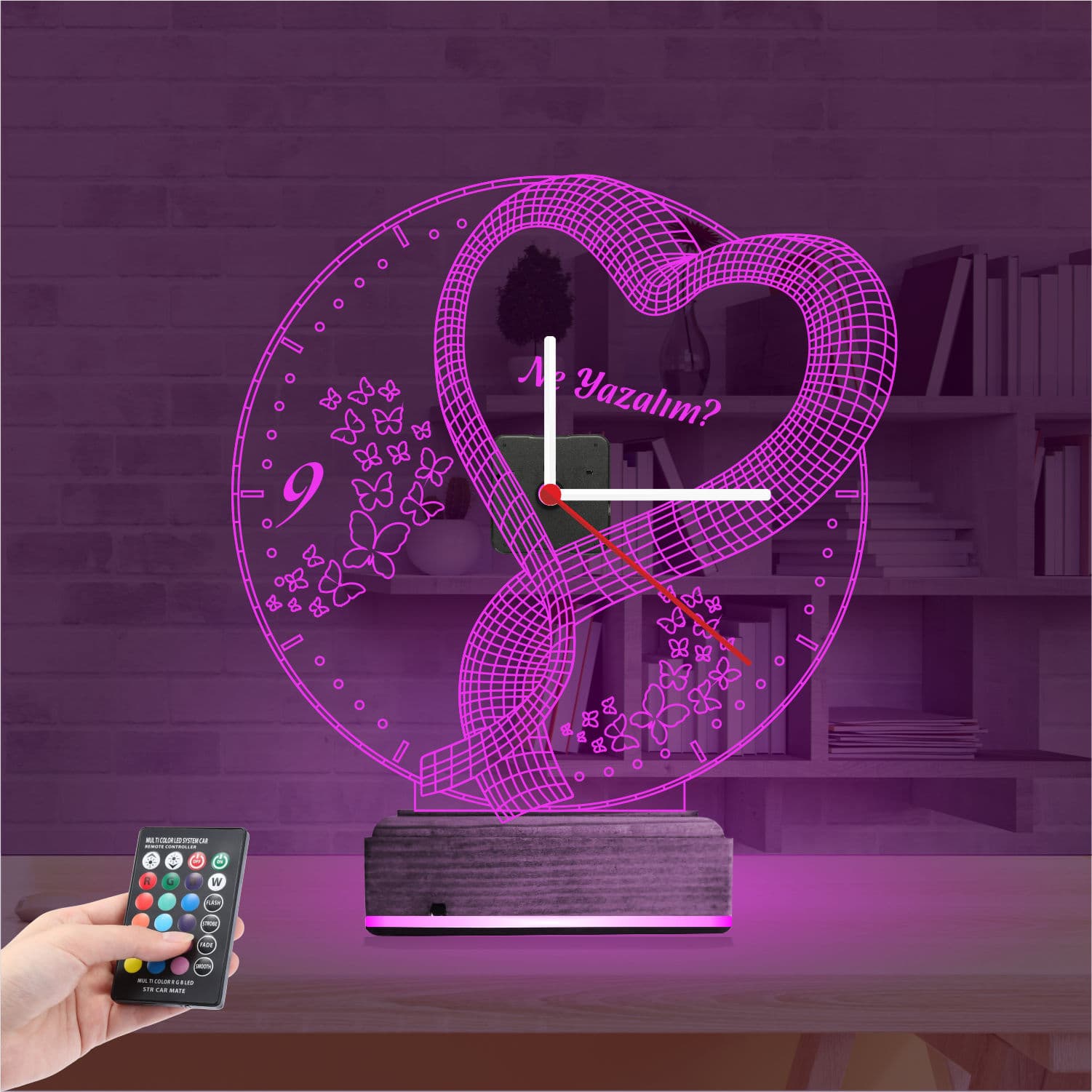 Сердце и Бабочки — 3D LED Ночник-часы | Подарок любимым 4