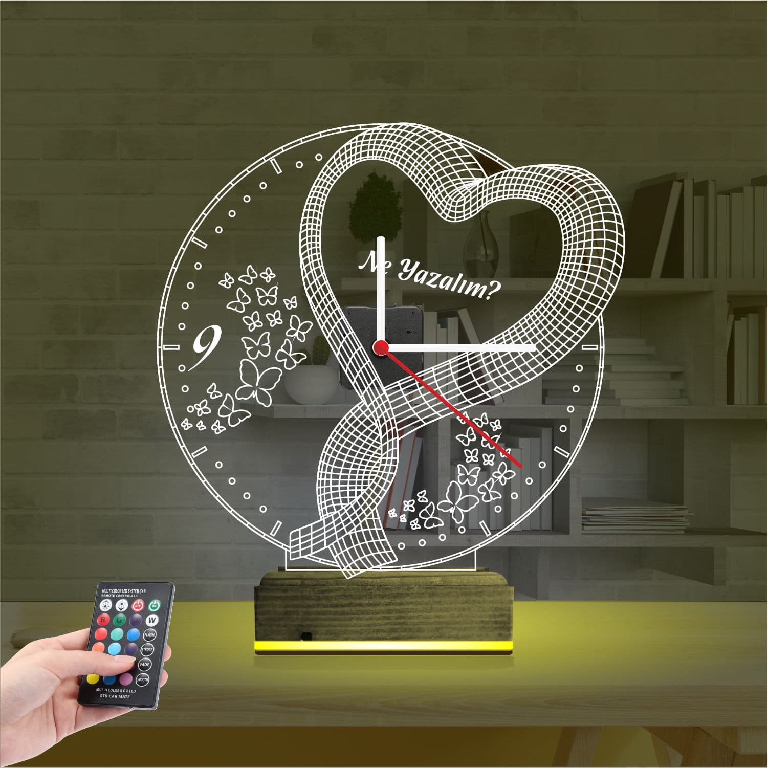 Сердце и Бабочки — 3D LED Ночник-часы | Подарок любимым 5