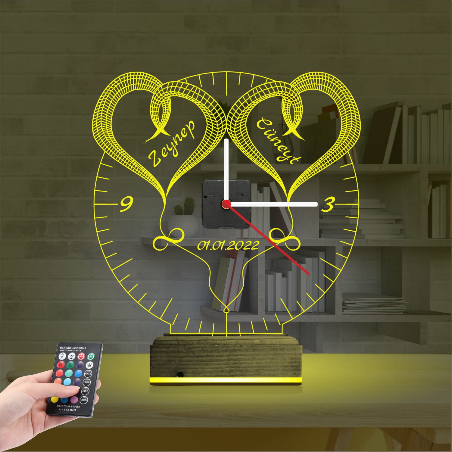 Сердца и Часы с Именами 3D Ночник 5