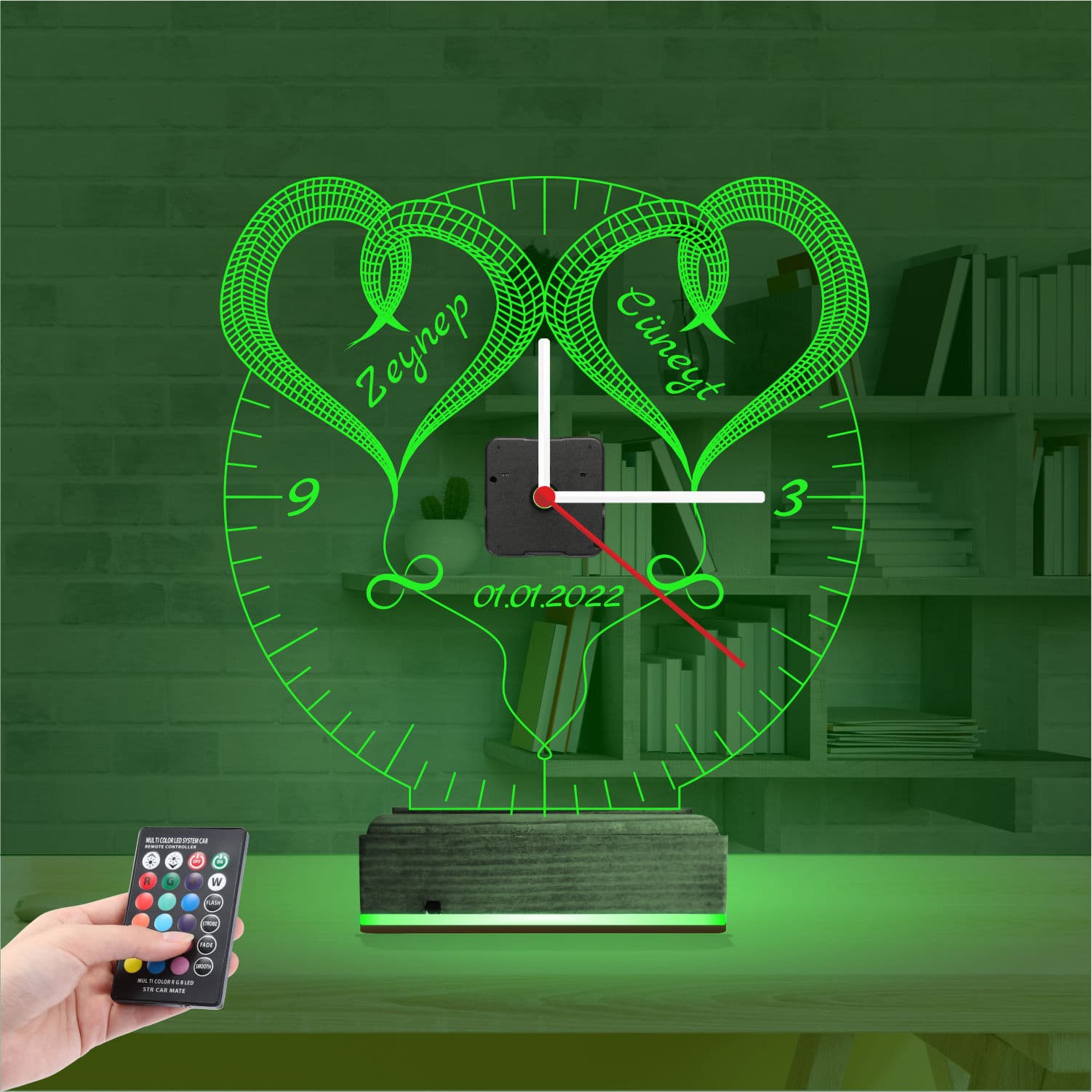 Сердца и Часы с Именами 3D Ночник 6