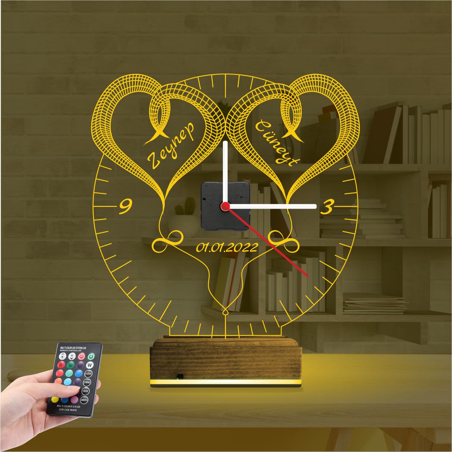 Сердца и Часы с Именами 3D Ночник 8