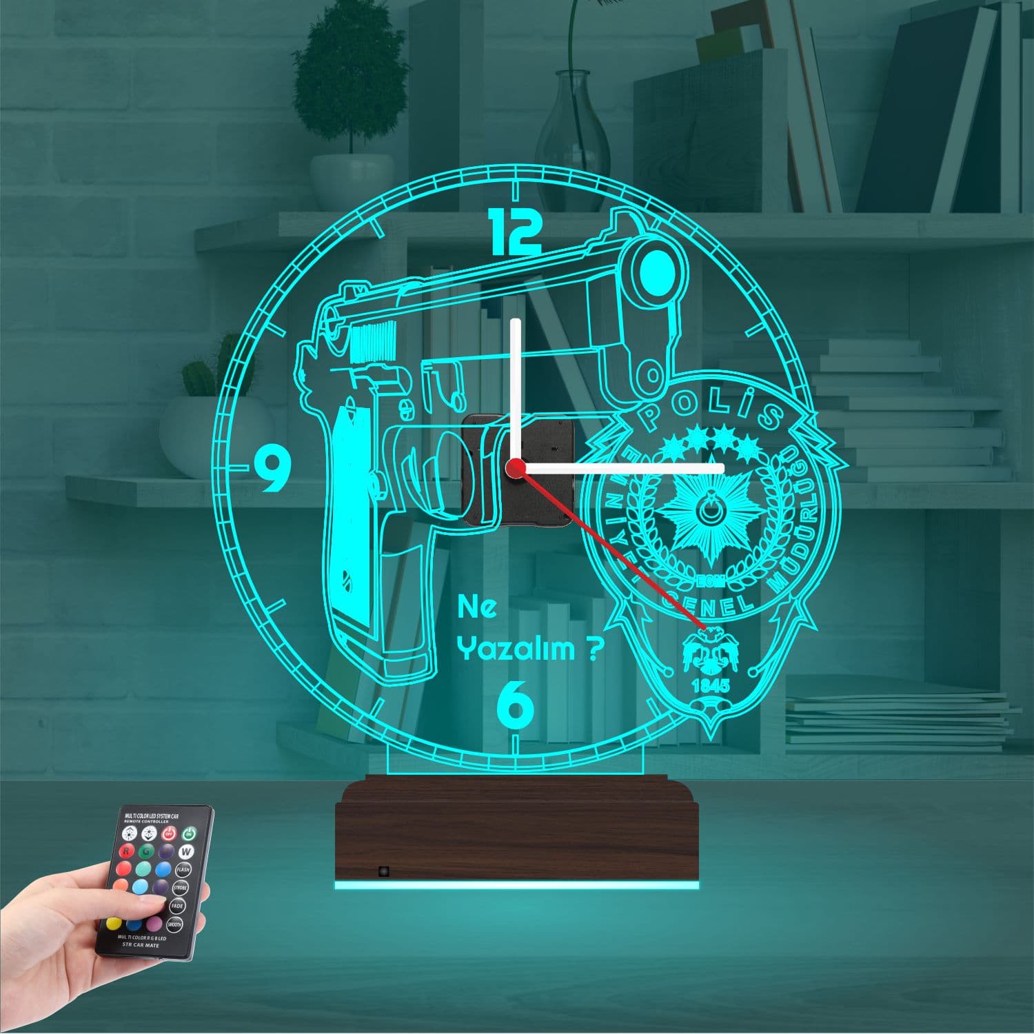 Пистолет и герб Полиции — 3D LED Ночник | Подарок мужчине 3