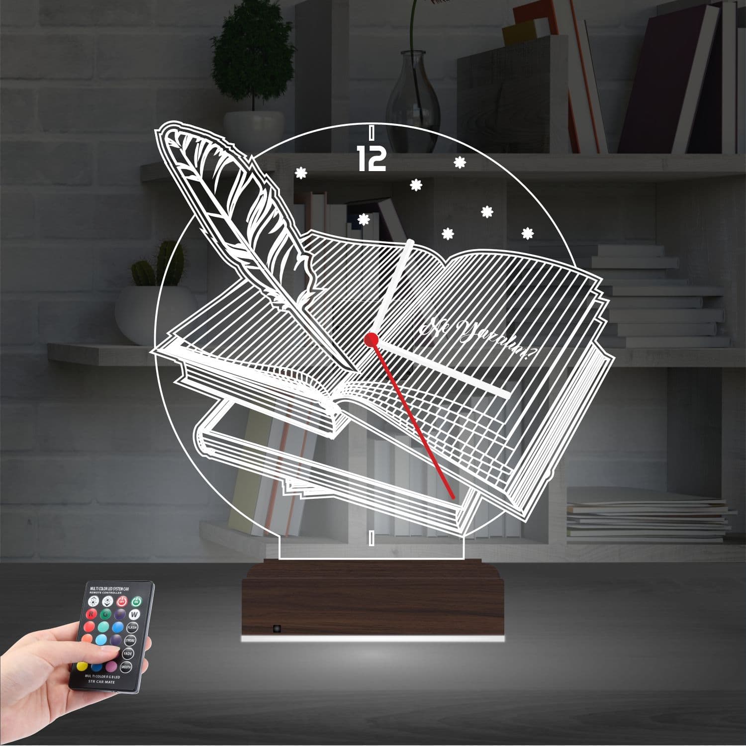 Книга и Перо — 3D LED Ночник с часами | Подарок учителю 2