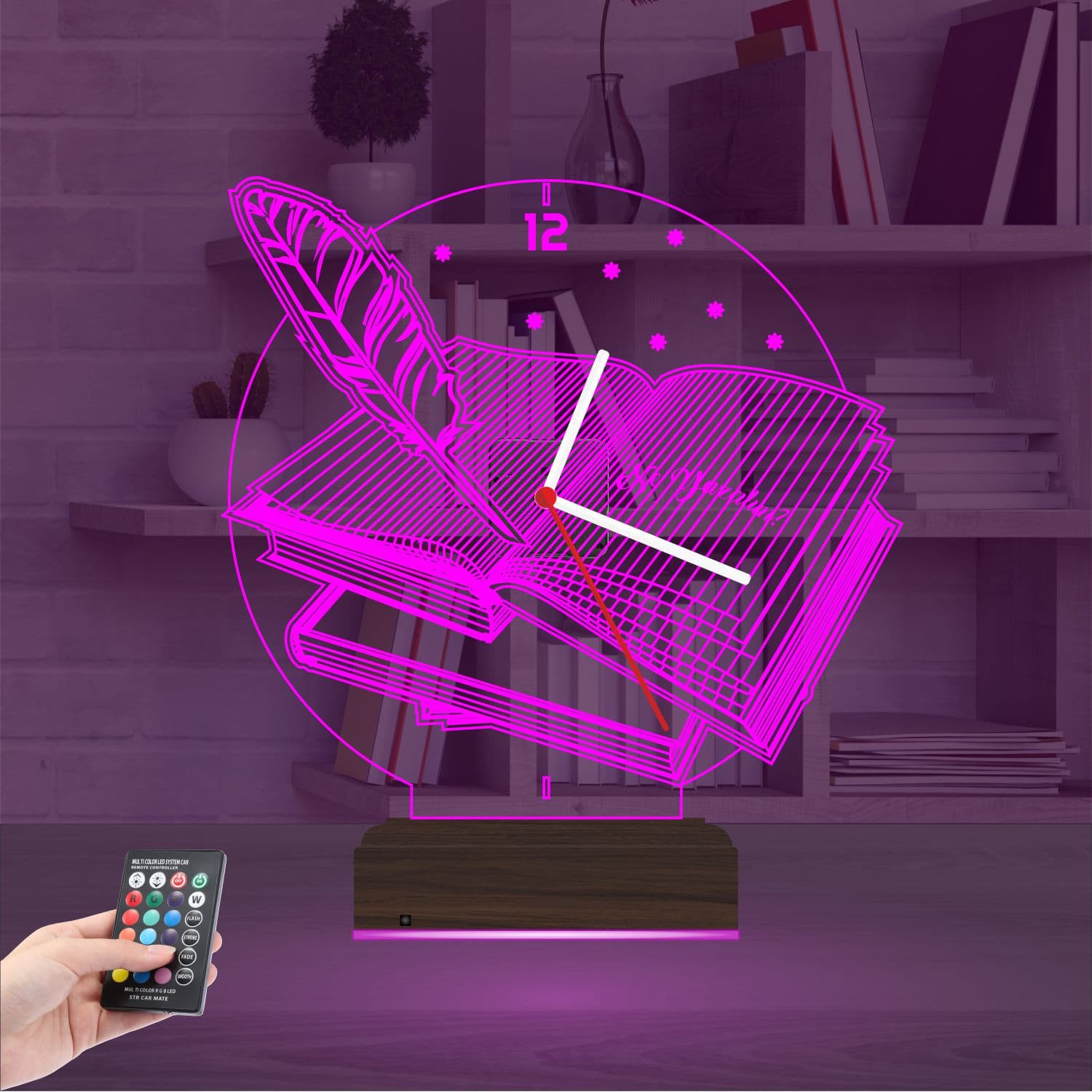 Книга и Перо — 3D LED Ночник с часами | Подарок учителю 4