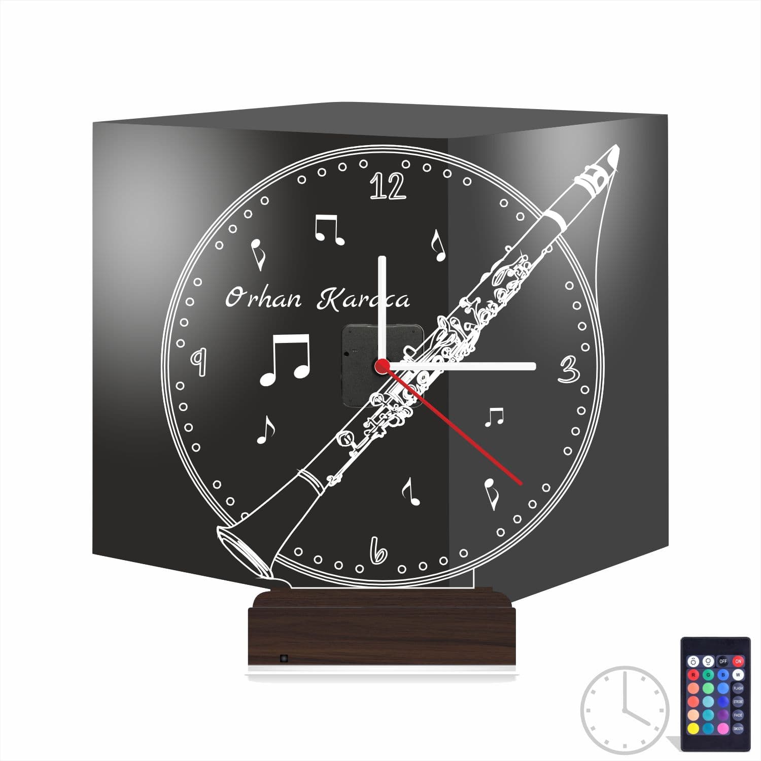Кларнет и Музыка — 3D LED Ночник с часами | Подарок музыканту