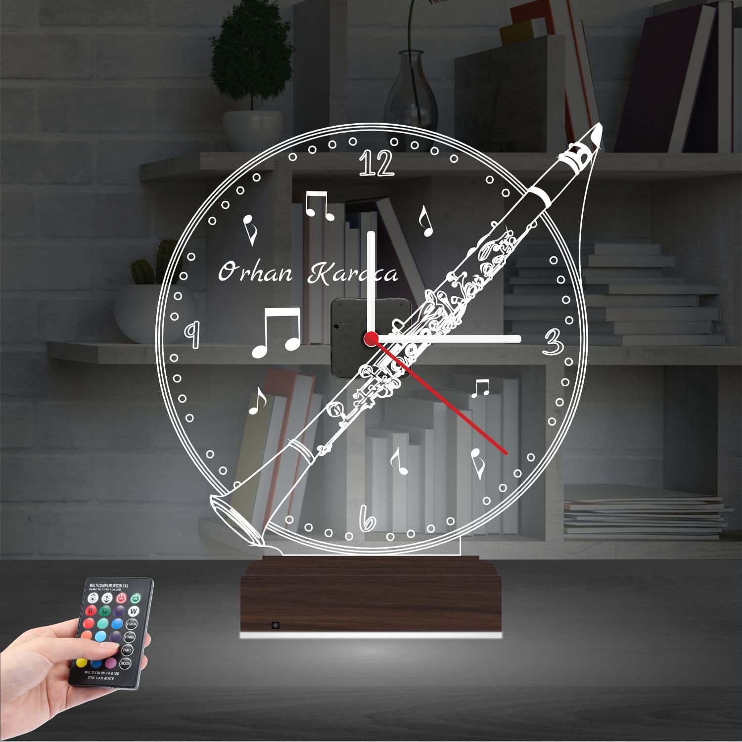 Кларнет и Музыка — 3D LED Ночник с часами | Подарок музыканту